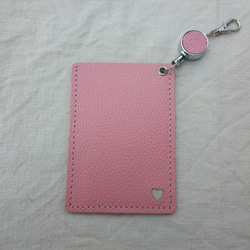 皮革通行證盒（帶可伸縮卷線器）#Heart-Pink Genuine Leather [定做] 第1張的照片