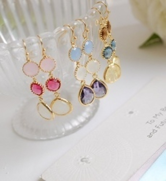 ♡Richbon♡Jewel Tear Drop 3Glass Pierピアス/イヤリング　 3枚目の画像