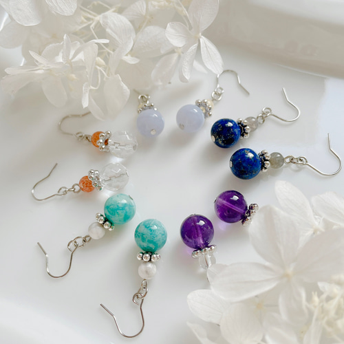 天然石]ラピスラズリ×ラブラドライト ピアス/イヤリング ピアス