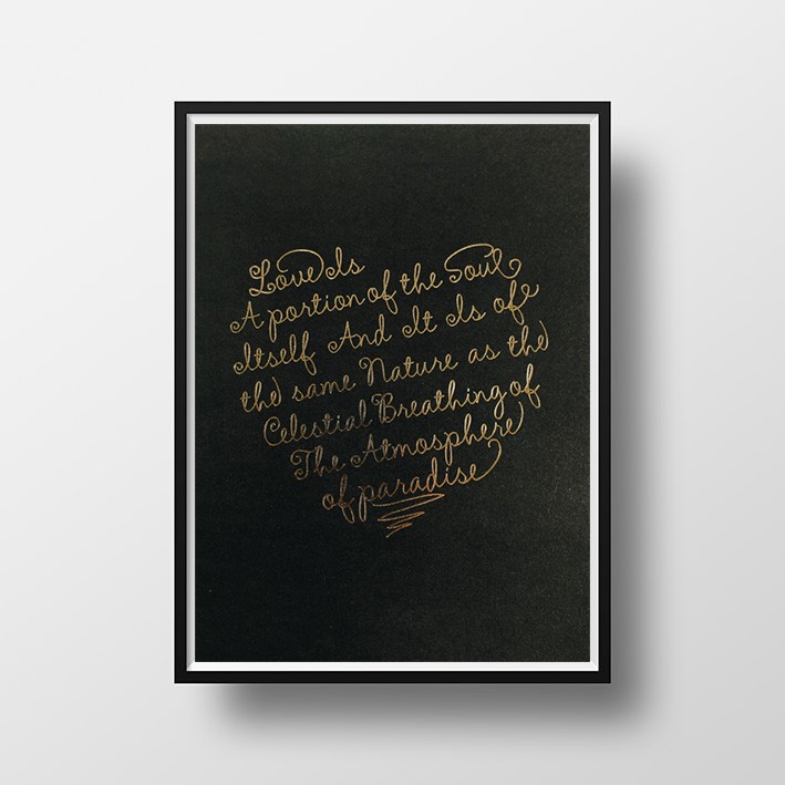 「Love is｜ゴールドハート メッセージアートポスター（黒縁フレーム付）」