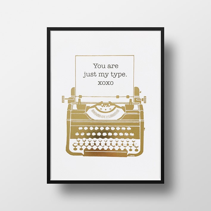 You are just my type｜タイプライター ゴールドアートポスター（黒縁フレーム付）