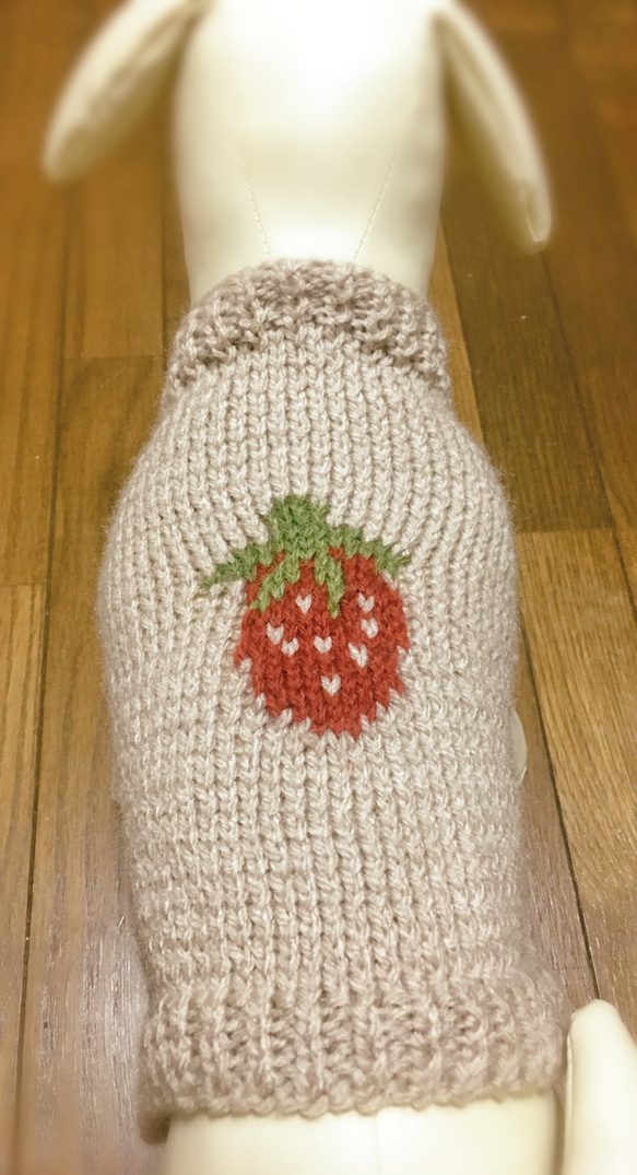 【可訂製】草莓毛衣（小型犬貓用/腰圍33）【手工編織】 第2張的照片