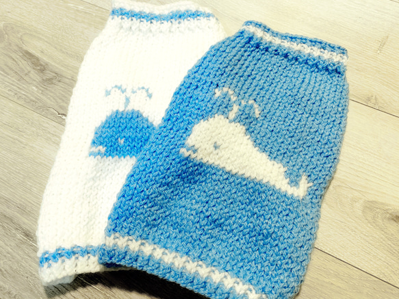 【手工編織】鯨魚毛衣，藍色（小型犬，腰圍33）【可訂做】 第1張的照片