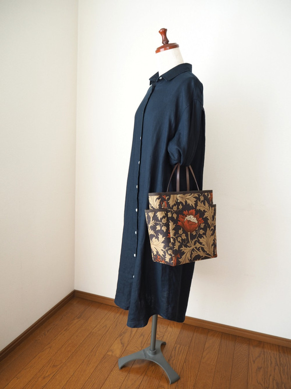 ミニサイドポケットバッグ「Anemone」ダマスクブラック 4枚目の画像