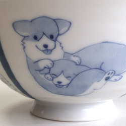 S様専用ページ：藍色のふわっと軽いお茶碗「八重桜とコーギー犬」 5枚目の画像
