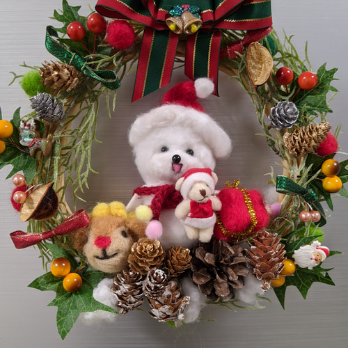 ビションフリーゼクリスマスリース 羊毛フェルト miyabi 通販 12848572