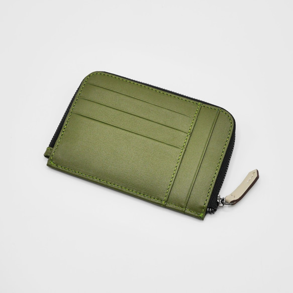 Flat Wallet in Olive Green Nappa Leather 2枚目の画像
