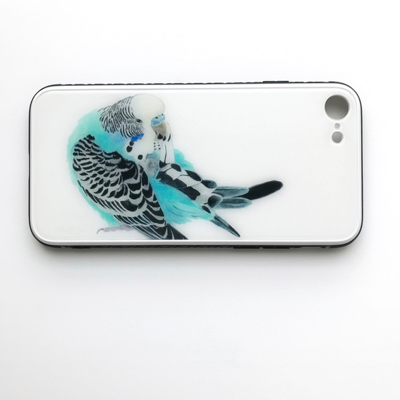 p-jet　青いセキセイインコ　強化ガラス　スマホケース　/　iPhone　iPhone15    /  鳥 インコ 3枚目の画像