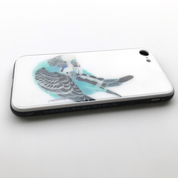 p-jet　青いセキセイインコ　強化ガラス　スマホケース　/　iPhone　iPhone15    /  鳥 インコ 4枚目の画像