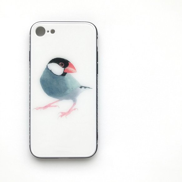 p-jet　文鳥　強化ガラス　スマホケース　/  iPhone  iPhone15　鳥 桜文鳥　ブンチョウ 2枚目の画像
