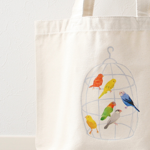 p-jet カゴと小鳥 トートバッグ / A4ファイル対応 / 鳥 インコ
