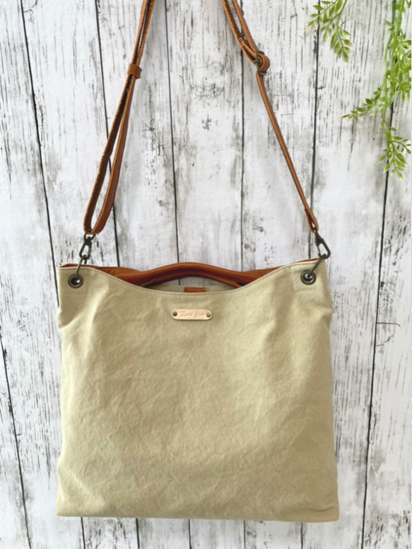 日本製 Zess fino 国産 トートバッグ ショルダーバッグ 本革使用2WAY パラフィン、バイオ加工Ｂ×Ｂ 6枚目の画像