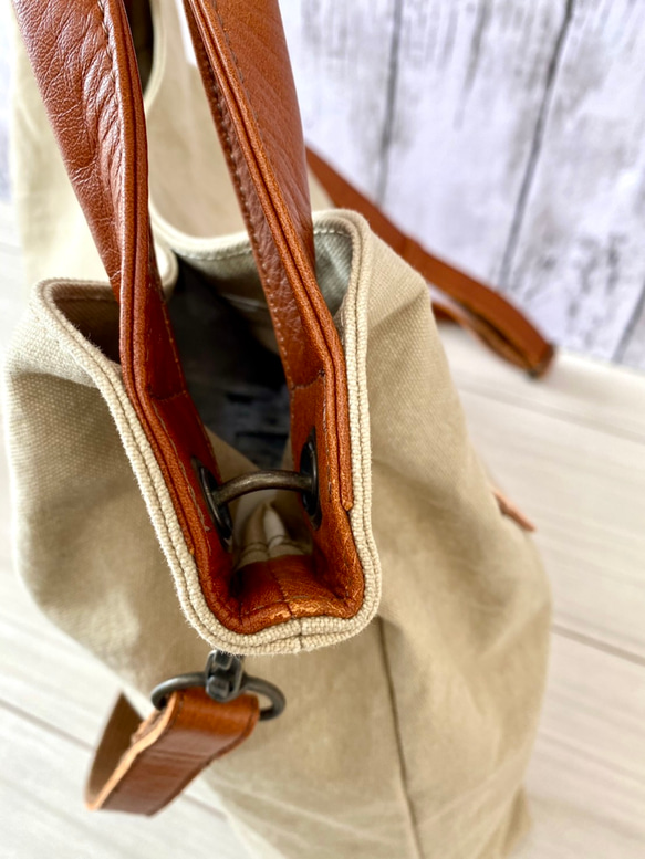 日本製 Zess fino 国産 トートバッグ ショルダーバッグ 本革使用2WAY パラフィン、バイオ加工Ｂ×Ｂ 7枚目の画像