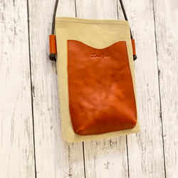 日本製Zess fino スマホポーチ 　サコッシュ　本革使用　 　 色の組み合わせ自由　遊び心たっぷり　受注製作 2枚目の画像
