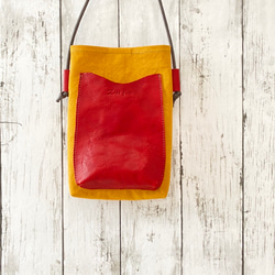 日本製Zess fino スマホポーチ 　サコッシュ　本革使用　 　 色の組み合わせ自由　遊び心たっぷり　受注製作 6枚目の画像