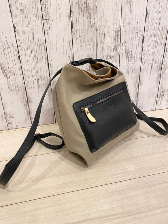 国産ゼスフィーノ　手提げ　ショルダー　リュック　 斜め掛け　4way❗️❗️  帆布と牛革のコンビ色の組み合わせ自由 5枚目の画像