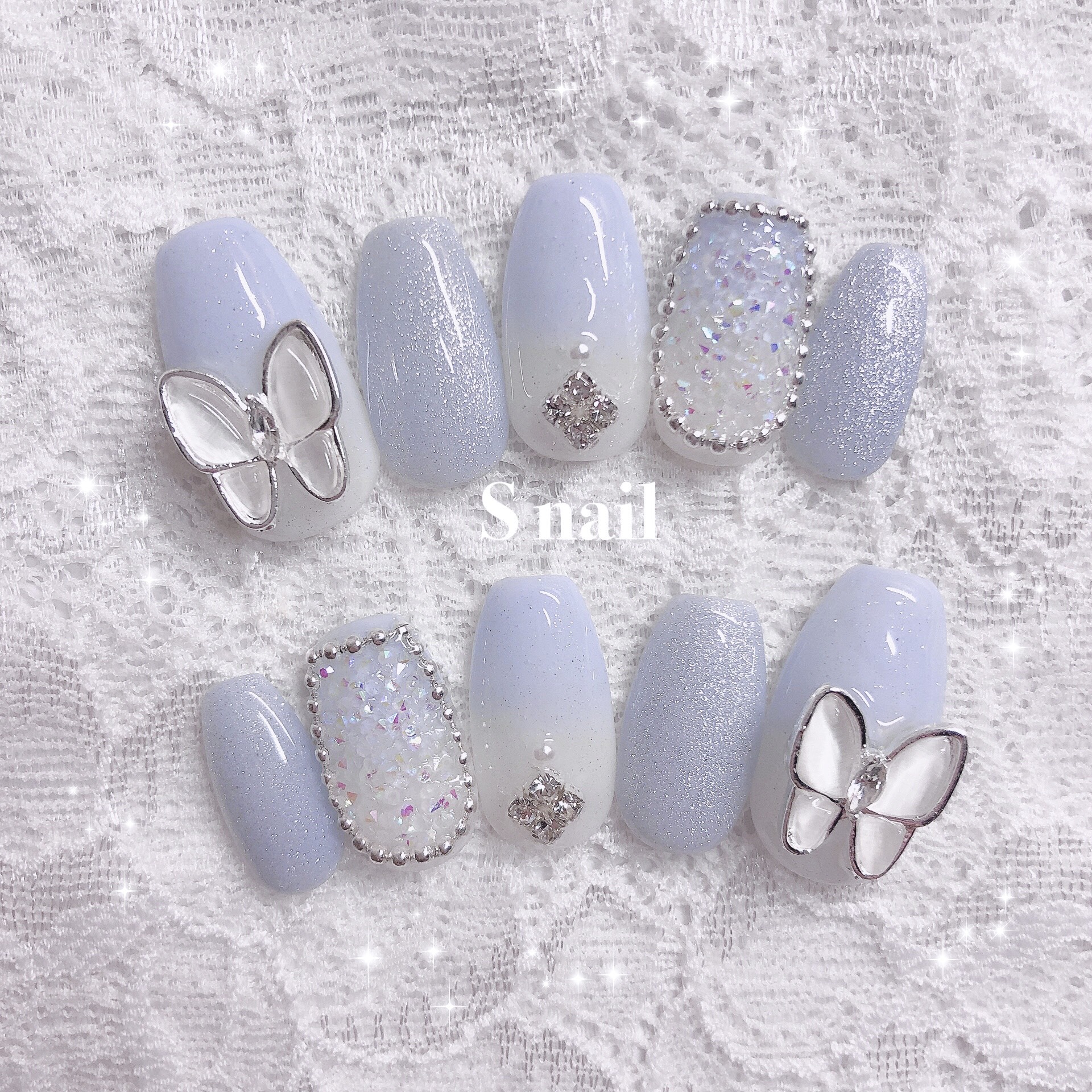 ネイルチップ オーダー 韓国 マグネット 蝶々 白 ホワイト ブルー 3d ネイルチップ オーダー 韓国 マグネット 蝶々 白 ホワイト ブルー 3d