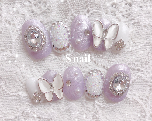 ネイルチップ オーダー ピクシー ガーリー 韓国 パープル マグネット ワンホン ネイルチップ オーダー ピクシー ガーリー 韓国 パープル