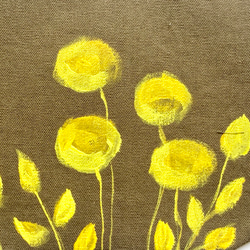 【手描き】印象絵画のような黄色いお花　コットンリネンブックカバー　文庫サイズ　カーキ x イエロー 7枚目の画像