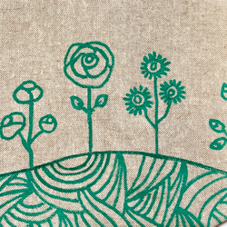 【コットンリネン】オリジナル手描きイラストの文庫サイズブックカバー　丘に咲く野花　生成りxグリーン 7枚目の画像