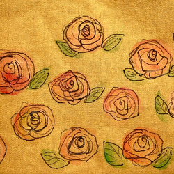【原画】薔薇で一杯のコットンリネン手描きブックカバー　マスタード　文庫サイズ 6枚目の画像