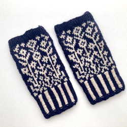 【アルパカ&メリノウール】北欧テイスト　草花模様の指なし手編みミトン　4色展開 5枚目の画像