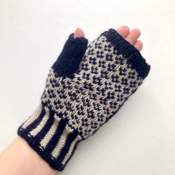 【アルパカ&メリノウール】北欧テイスト　草花模様の指なし手編みミトン　4色展開 4枚目の画像