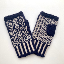 【アルパカ&メリノウール】北欧テイスト　草花模様の指なし手編みミトン　4色展開 2枚目の画像