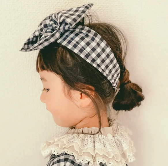 ギンガムチェックのリボンカチューシャ ヘアバンド ママと兼用 その他