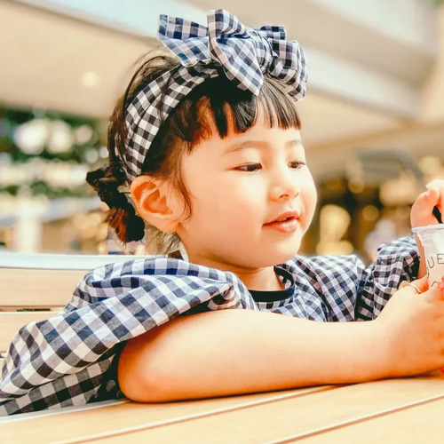 ギンガムチェックのリボンカチューシャ ヘアバンド ママと兼用 その他  
