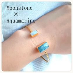 moonstone × Aquamarine bangle /ムーンストーン　アクアマリンバングル　天然石バングル 3枚目の画像