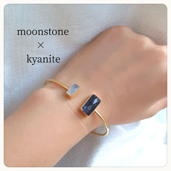 moonstone × Aquamarine bangle /ムーンストーン　アクアマリンバングル　天然石バングル 4枚目の画像