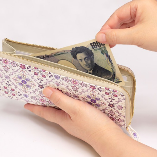 浅草文庫 牛革に友禅染の L字長財布 見やすく取り出しやすい