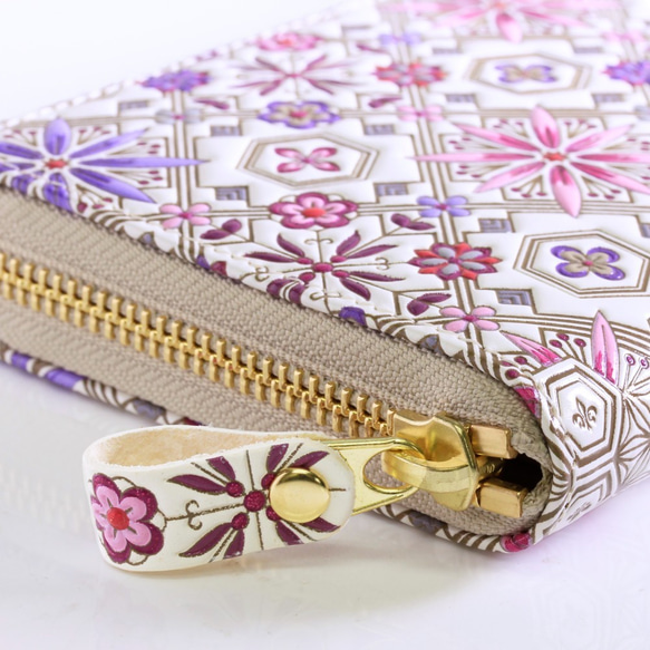 浅草文庫　ラウンド長財布　牛革（文庫革）　大容量　花菱柄　ワイン【470204】 文庫革