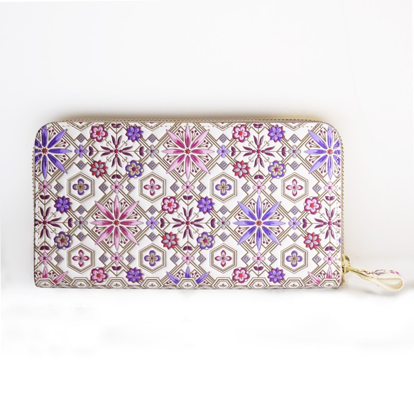 浅草文庫　ラウンド長財布　牛革（文庫革）　大容量　花菱柄　ワイン【470204】 文庫革