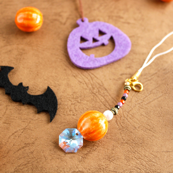 初級キット☆ハロウィンかぼちゃのサンキャッチャー ストラップ 