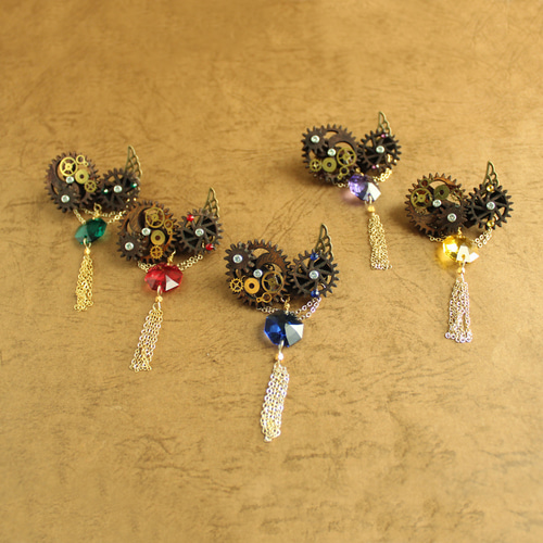 本当に廻る歯車☆星屑の歯車ブローチ（全5色）Swarovski crystal使用