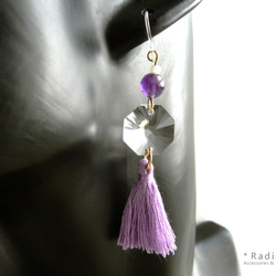 【防過敏】天然石八角製作的日式耳環：紫色（採用高檔水晶） 第2張的照片