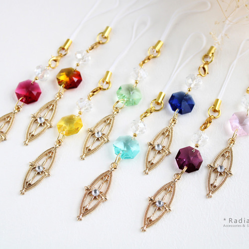 オクタゴンのサンキャッチャーストラップ（全8色）Swarovski