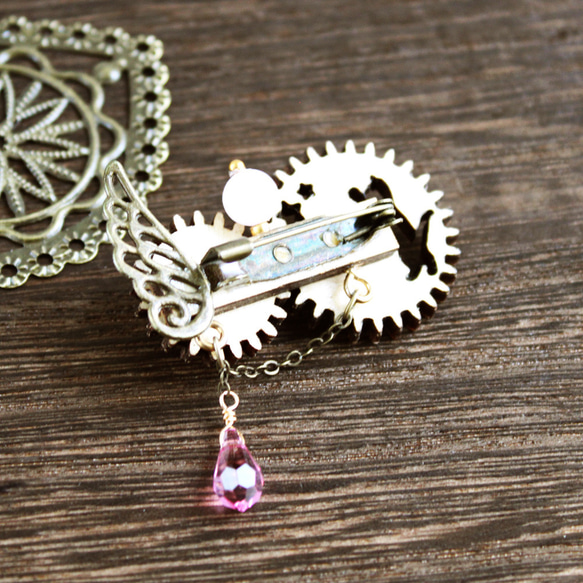 【限量發售】Spinning gear Cat and star brooch A (rose pink) with Swaro 第3張的照片