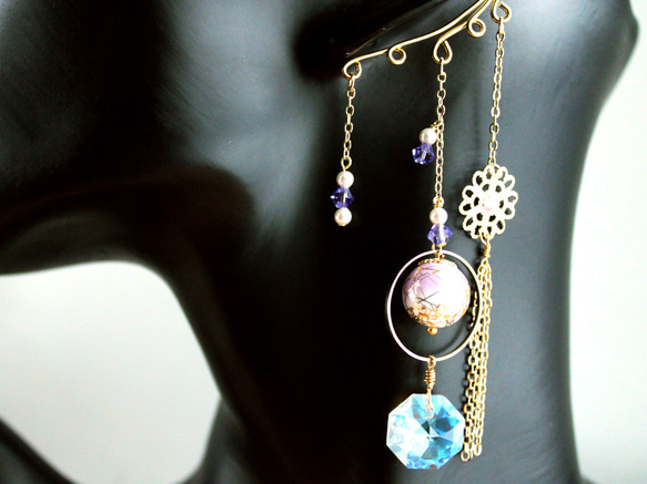 Creema限量套裝★吉祥耳環耳環和2耳套（紫色）施華洛世奇水晶 第5張的照片
