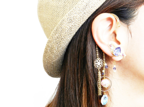 Creema限量套裝★吉祥耳環耳環和2耳套（紫色）施華洛世奇水晶 第6張的照片