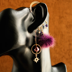 皮草和施華洛世奇珍珠耳環（紫色） 第1張的照片