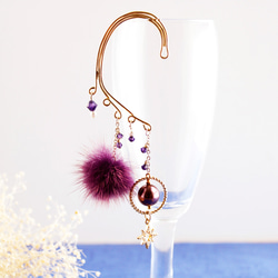 皮草和施華洛世奇珍珠耳環（紫色） 第4張的照片