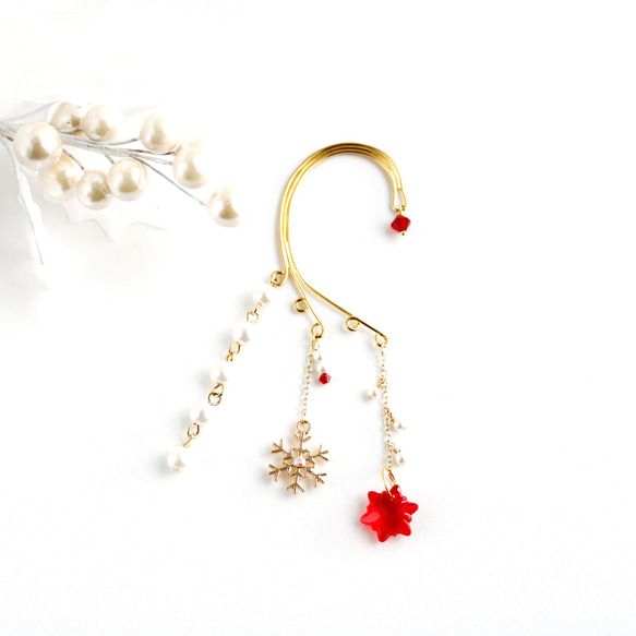 [限量發售]施華洛世奇120週年限定款式Snow Crystal耳鉤（紅色） 第1張的照片