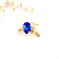 雙色耳環（藍&amp;金）☆施華洛世奇水晶【定制】 第3張的照片