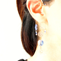 雙八角耳掛（藍色）【採用高檔水晶】 第4張的照片