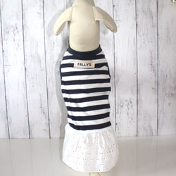 メッシュ 犬服 防虫 夏 服 クール タンクトップ ネイビー スカート イタグレ コーギー ダックス フレブル ペット 6枚目の画像