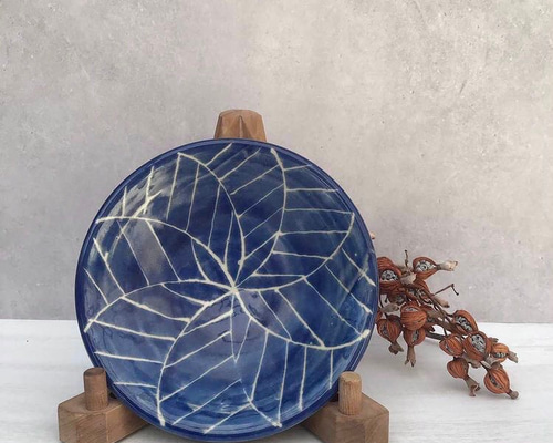 スティッチ　壺屋焼 壺屋焼 幸陶器 『手まり 青』5寸皿 やちむん 中皿 幸陶器 通販