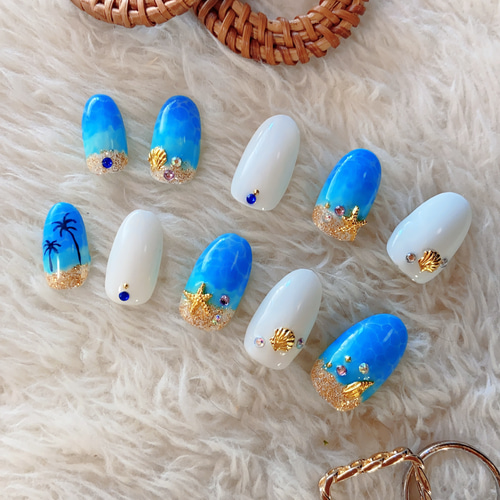 オーダーネイルチップNo.64 夏 海 浜辺ラグーン マグネット オーダーネイルチップNo.64 夏 海 浜辺ラグーン マグネット オーダー